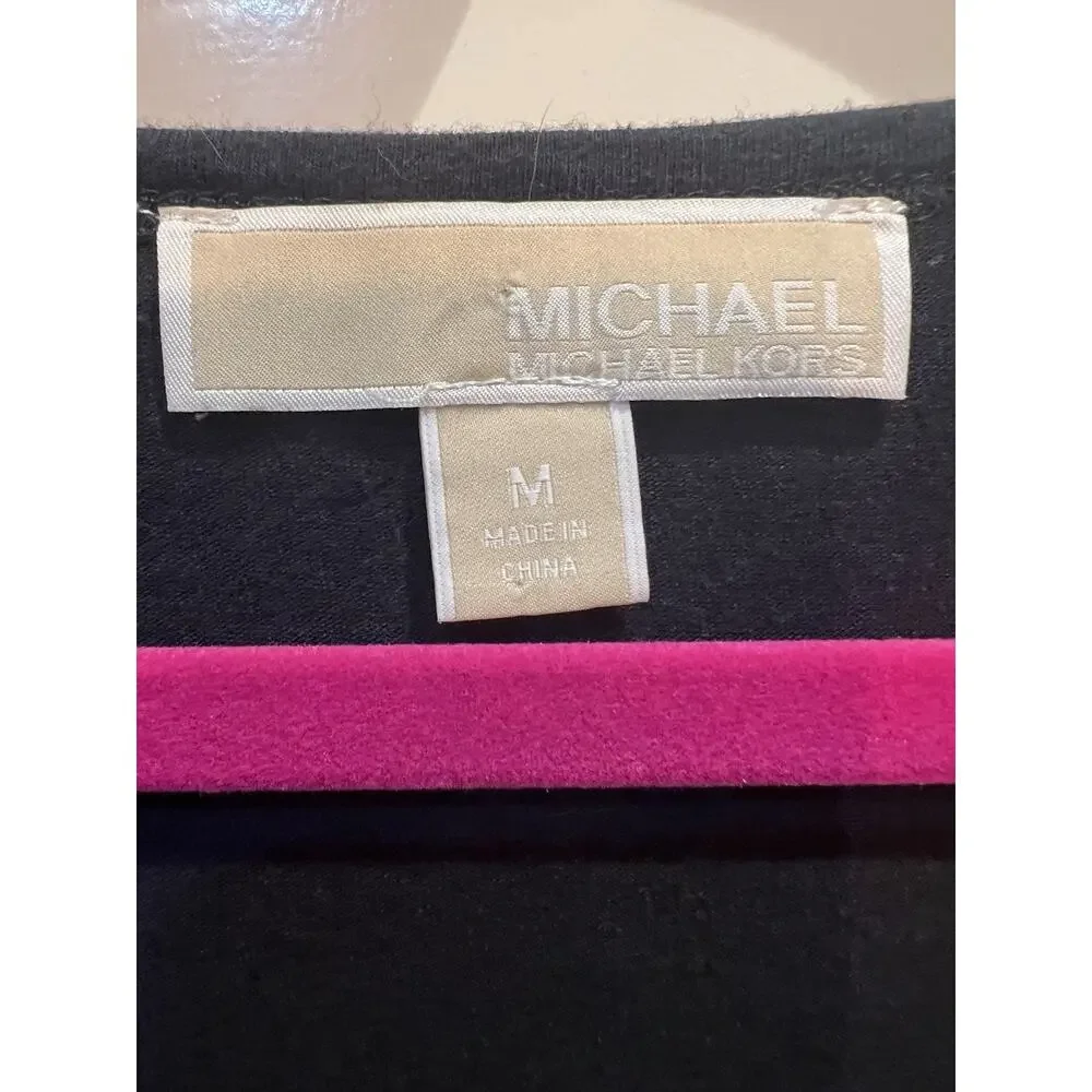 Michael Michael Kors Black Double Zip Shoulder Top Women’s MEDIUM Ruched Sides